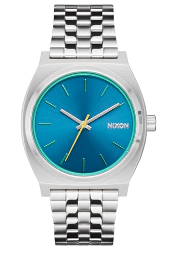 Image of Nixon Time Teller A045. 100m Water Resistant Watch (37mm Stainless Steel Watch Face), Silver /Byron Blue, Mens Standard, Time Teller