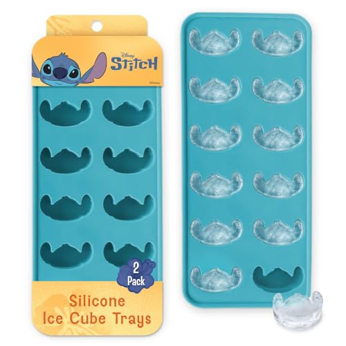 Image of Disney Stitch Silicone Ice Cube Tray, 2-Pack 5 inchx12.5 inch, BPA-Free | Flexible design pops character-shaped cubes out easily, dishwasher safe, doubles for chocolate and gummies, makes 24 molds