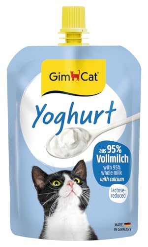GimCat Yoghurt, yaourt - Snack pour chats à base de vrai lait entier à teneur réduite en lactose avec du calcium pour des os sains - 1 sachet (1 à 150 g)