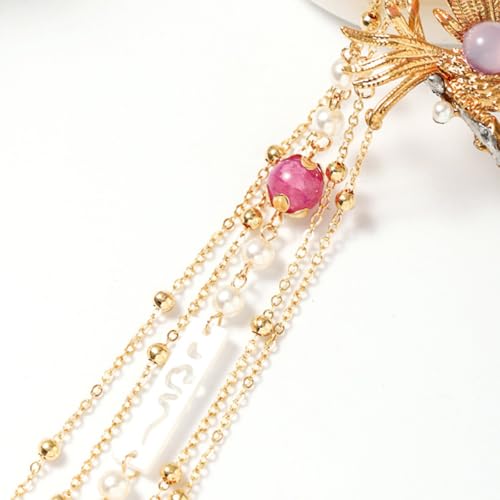 Accessoire dorée pour chignons Hanfu avec perles et pampilles rétros