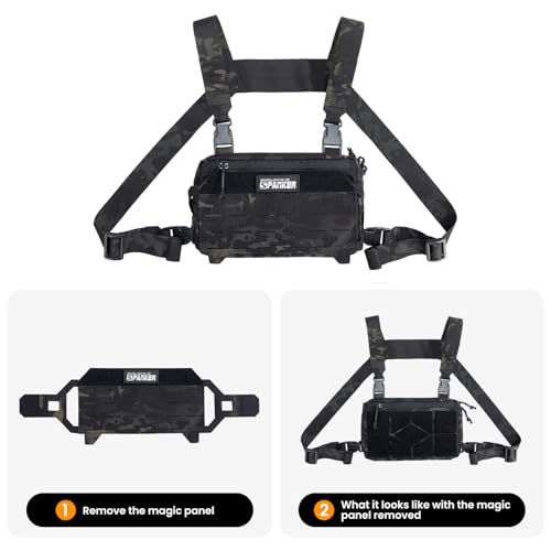 EXCELLENT ELITE SPANKER Tactical Chest Rig Pack EDC Chest Bag Molle Utility Chest Pouch Lightweight for Outdoor Hunting Workouts Hiking(Multicam Black) - Thumbnail 4