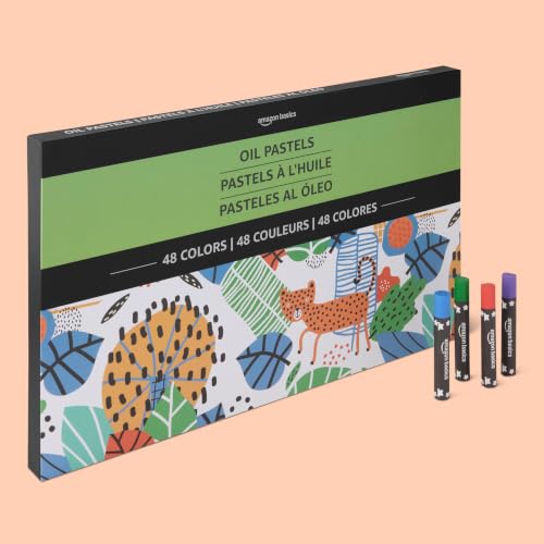 Amazon Basics Soft Oil Pastels Set for Artists Beginners Students High-Pigment Vibrant Colors with Smooth Application 48 Colors