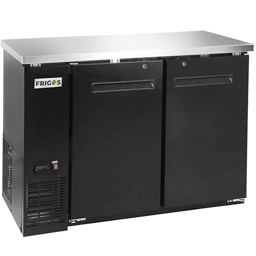 Frigos Premium FGP-BB-48 48.75” Back Bar Refrigerator (2) Hinged Solid Door 11.8 Cu Ft Black - Stainless Steel Interior and Exterior Fridge - Ideal for Commercial Kitchen - Included Liftgate