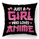 Anime Girl Body Pillow Covers Anime Room Decor Anime Gifts for Women Just A Girl Who Loves Anime Anime Gifts Black Throw Pillows Soft Flannel Fluffy Couch Pillow Cover for Sofa Bedroom Office Decor