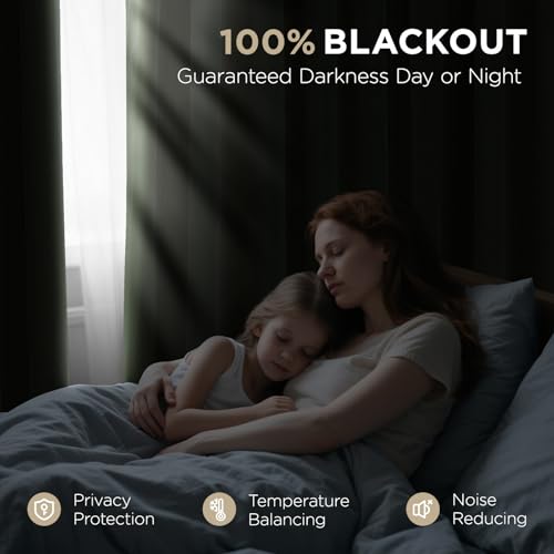 Image of Joydeco Olive Green 100% Blackout Curtains 84 Inch 2 Panels, Luxury Thermal Green Velvet Curtains for Bedroom Living Room, Soundproof Blackout Window Drapes, Rod Pocket & Back Tab (52W x 84L)