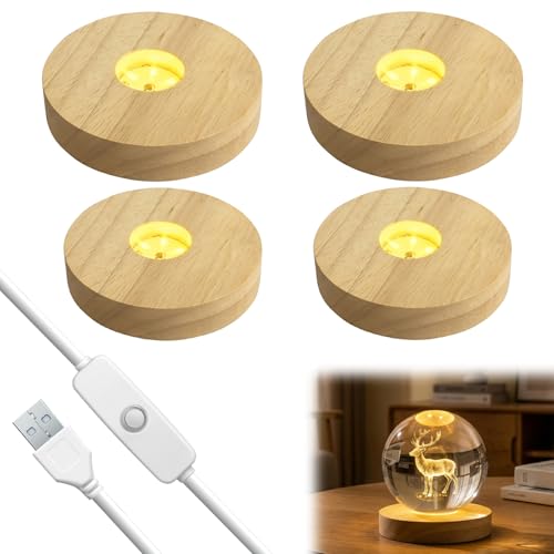 Golgner 4 Stück Holz Led Lichtsockel, Holz Leuchtsockel, USB Leuchtsockel...