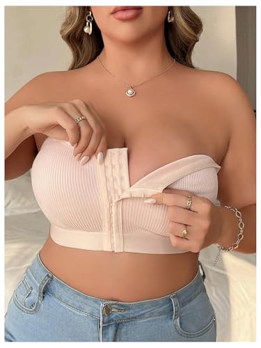 Image of WDIRARA Women's Plus Size Strapless Front Closure Bandeau Bra Seamless Wireless Bralette Tube Top