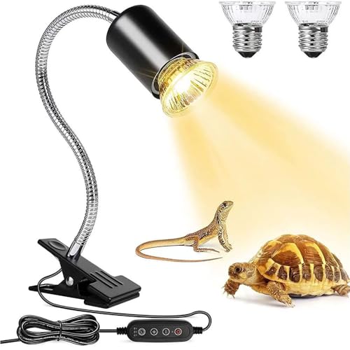 GDZBNIZK Reptile Heat Lamp,Turtle Lamp UVB, Adjustable Brightness,360°Rotatable Basking Lamp,Reptile Light with Intelligent Cycle Timer for Turtle,Lizard, with 2pcs 50w Bulb