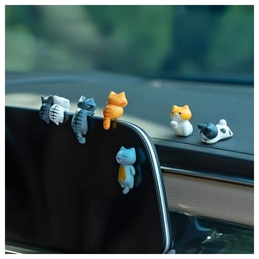 6 Pcs Cute Cat Car Accessories Funny Resin Cat Figurines