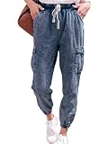 Longyida Jean Joggers For Women High Waisted Drawstring Elastic Waist Stretch Denim Pants(Dark Blue,Xxxl)