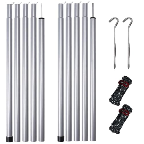 wiipara Zeltstange 2er Set, Tarpstangen Teleskopstange für Zelte Tarp, Aluminium Verstellbares Teleskop 80-200 cm, Leichte Sonnensegel Stange Camping Zeltstangen mit Aufbewahrungstasche (Silber)