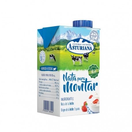 Productos Refrigerados - Nata Líquida Central Lechera Asturiana para Cocinar y Montar (200ml, 500ml, 1L) Tradicional, Sin Lactosa y Sin Gluten (1 CAJA, Nata para Montar 500ml)