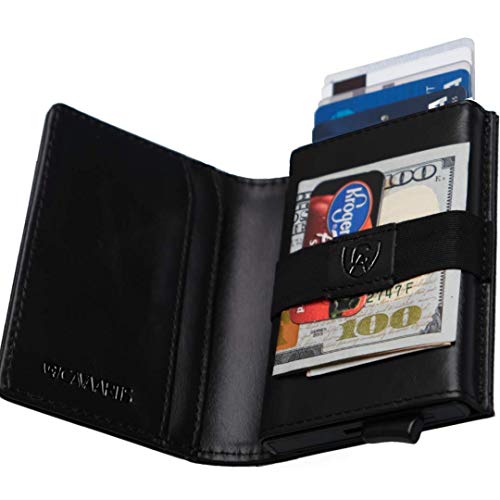 Designer Wallet | Premium Genuine Leather | Smart RFID Protection | Minimalist | Smart Quick Release Cards (Black Caviar + Burgundy)4