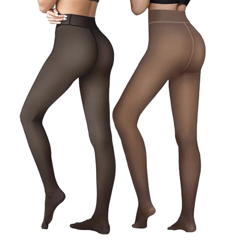 Image of Caprilite Women Fleece Lined Tights-Fake Translucent Leggings High Waist Pantyhose Sheer Thick Warm Tights For Winter