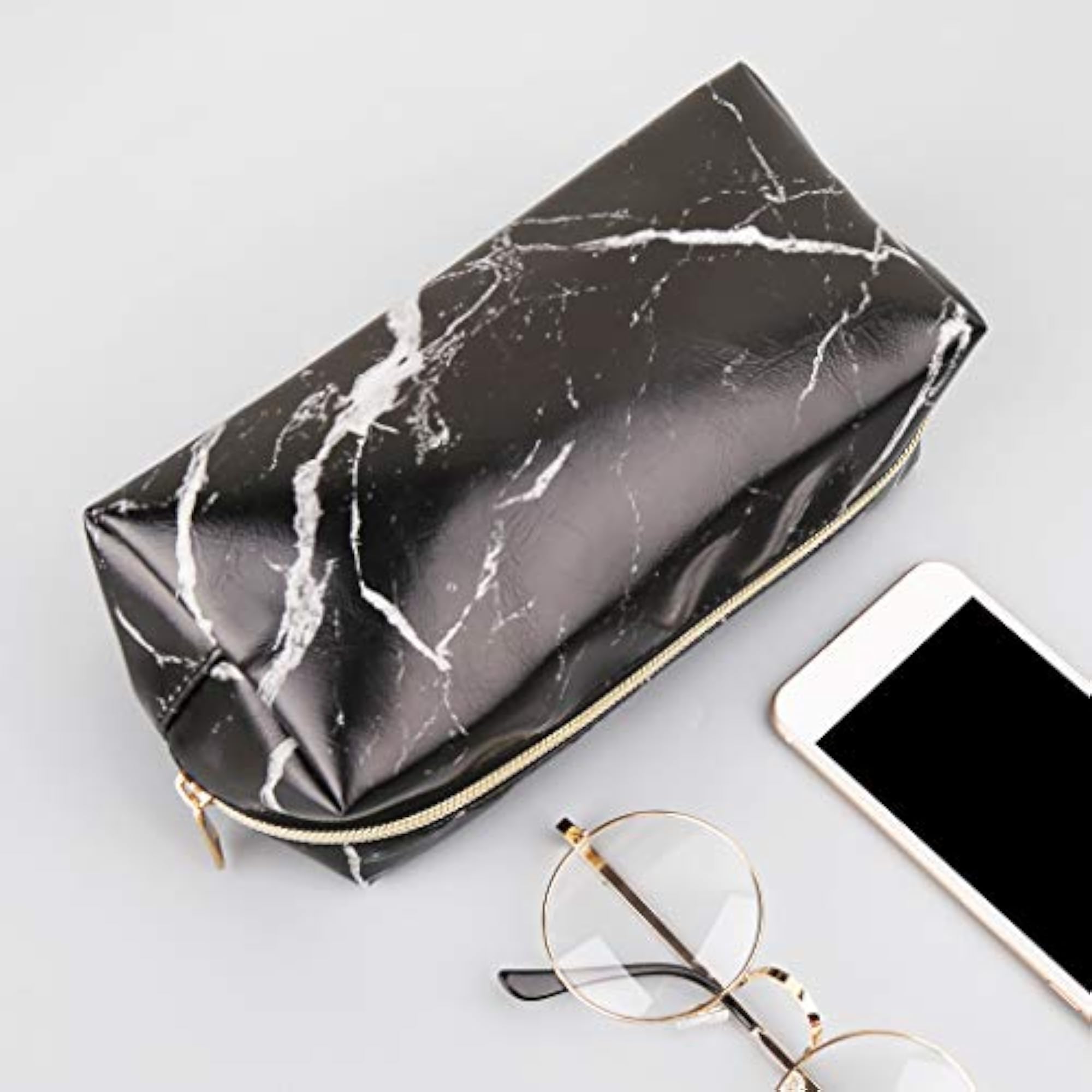 Large Cute Pencil Case Pen Box Zipper Bags Marble Makeup Storage Supplies