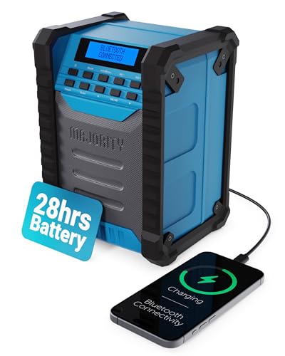 Portable Work Radio DAB | Rechargeable, Internal 10,000mAh USB Power Bank | 5.0 Bluetooth, FM, 30 Presets, Powerful Speaker, Bass Booster | IPX54 Dust and Water Proof dab radio | Majority Landbeach
