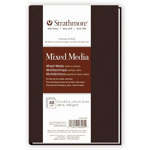 Image of Strathmore 400 Series Mixed Media Paper Art Book, Matte Brown Cover, Natural White, Hardbound, 24 Sheets, 5.5x8.5 inch