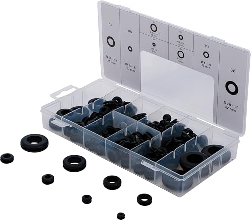 BGS 8125 | Gummi-Durchgangstüllen-Sortiment | 180-tlg. | metrisch | Dichtungsring-Set | Gummi-Dichtung | Elektrische-Leiterdichtung | inkl. Sortimentskasten