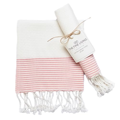 TFLC Turkish Cotton Kitchen & Bath Towels, Set of 2, 40x18”, White & Red