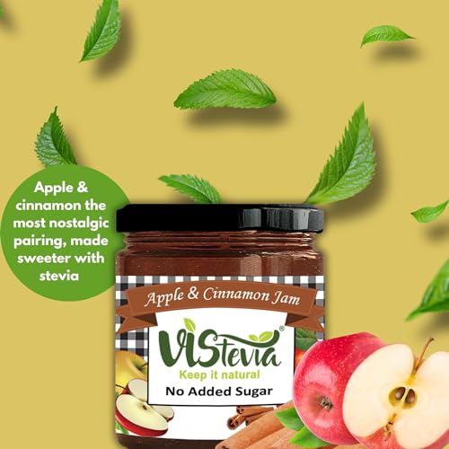 Image of VIStevia Sugar Free Apple & Cinnamon Jam /Strawberry Jam - Pack of 2 (220g X 2) | Diabetic & Keto Friendly | Sweetened with Stevia and Erythritol | 100% Natural | Contains More Than 60% Whole Fruit | Tastes Delicious