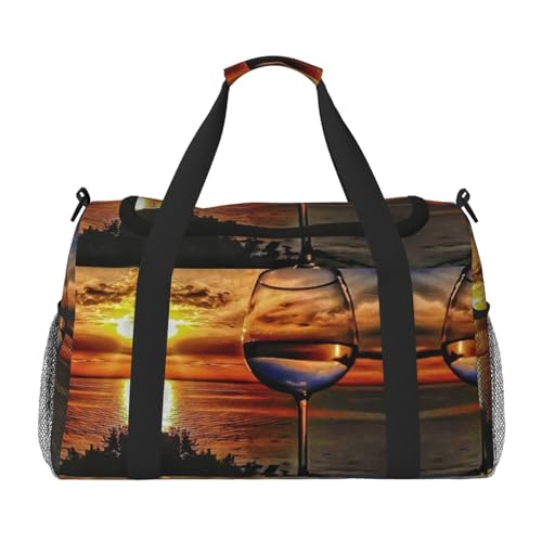 Sac de nuit imprimé verre à vin noir pour le week-end et sport