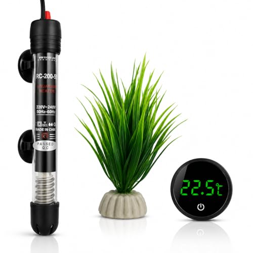 Calentador Acuario 50W, Acuario 60 litros, Calentador tortuguera, Termómetro acuario, Peceras para peces completas KIT, Termostato digital, Planta acuática, Vidrio Cuarzo Seguro 30   60 L, Sumergible