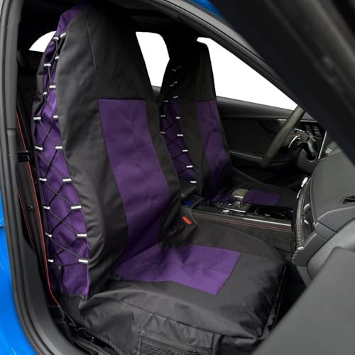 CAMERRI Purple Black Canvas Seat Covers for Jeep Wrangler JL/JK/TJ/YJ 2-Door/4-Door, Durable Tactical Multi Pockets Trucks Seat Protectors Front Pair Rain Defender
