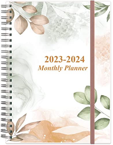 2023-2024 Monthly Planner - July 2023 - December 2024, Two Pages Per Month, 18 Monthly Calendar/Planner With Tabs, Strong Twin-Wire Binding, Inner Pocket, 6.4" X8.5", Rose Leaf #TOP11