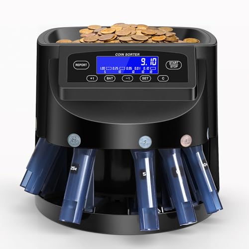 Coin Counter and USD Coin Sorter with LCD Display, Automatic Change Counter for 1¢ 5¢ 10¢ 25¢ $1, 270 Coins/min, 300-Coin Capacity, Coin Sorter and Wrapper Machine for Fast & Accurate Sorting by DailySee - Used condition - US$106.08