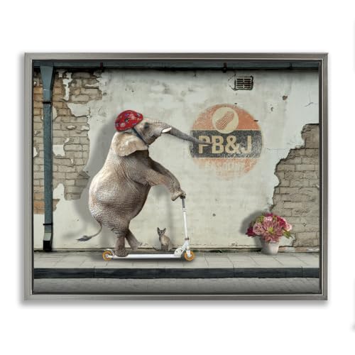 Elephant Scooter Old Brick Cityscape, 24 x 30 Inch Canvas in Floater Frame