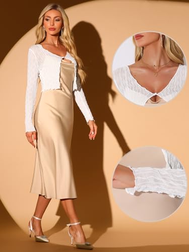 Image of Allegra K Bolero Shrug for Women's Sheer Mesh Tie Front Textured Crop Shrug for Evening Dresses