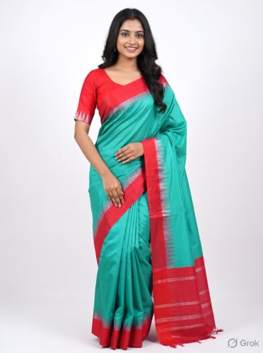 Sri Vijayaraya Handlooms turquoise gadwal silk saree – image 5