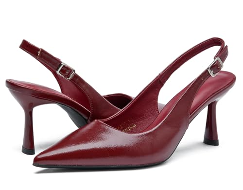 DADAWEN Women's Slingback Kitten Heels Closed Pointed Toe Elegant Dressy Heels Wedding Bride Prom Party Sexy Dress Pumps Shoes