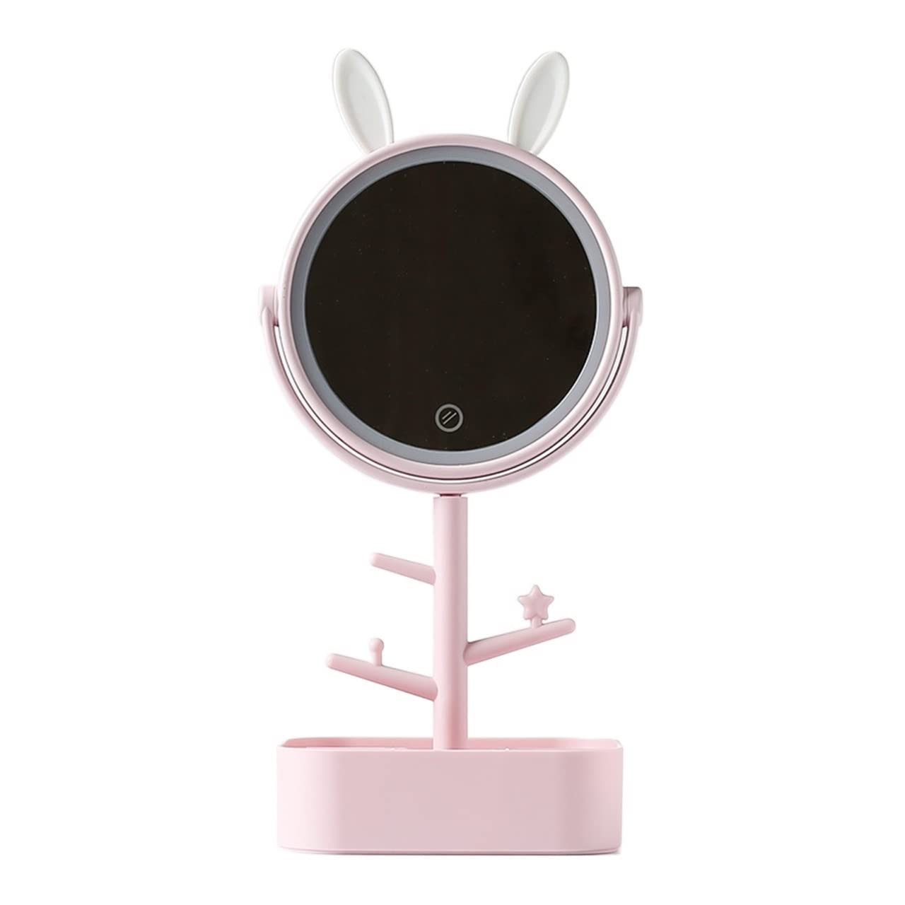 Espejo de maquillaje de viaje Espejo de maquillaje de escritorio Espejo giratorio con luz LED Espejo de aumento Espejo de maquillaje Luz de maquillaje for mujer con caja de almacenamiento Espejo de to