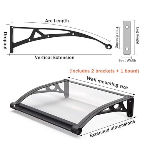 Toldo de aluminio para puerta con protección UV y cubierta de policarbonato 3