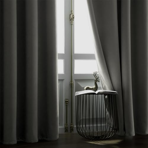 Image of Joydeco Vanilla Grey Velvet Curtains 90 Inch Curtains 2 Panels Set, Thermal Insulated Room Darkening Curtains for Bedroom Living Room, Soft Luxury Curtains Rod Pocket, 52W x 90L