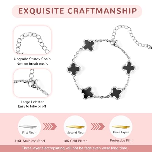 18K Gold Clover Bracelets for Women Simple White Gold Lucky Four Leaf Clover Bracelets Link Set Christmas Jewelry Gifts for Women - Image 4