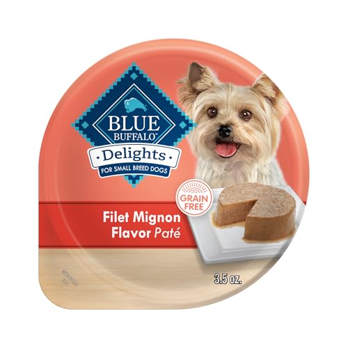 Blue Buffalo Delights Natural Adult Small Breed Wet Dog Food Cups, Pate Style, Filet Mignon Flavor in Savory Juice 3.5-oz (Pack of 12)