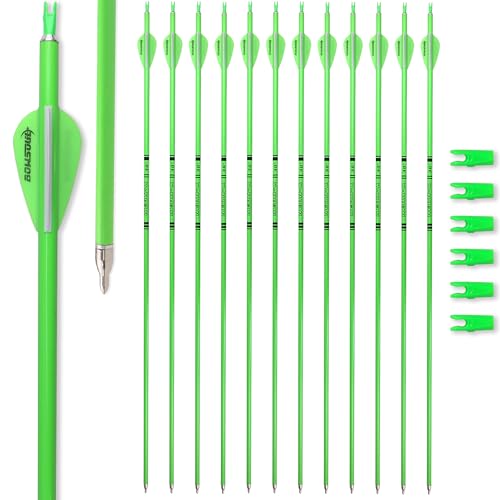 BOWSOUL Carbon Arrow Archery 30inch Bright Colors Hunting Target Practice Arrows for Compound & Recurve Bow Spine 500 with Removable Tips (Pack of 12) (Bright Green)