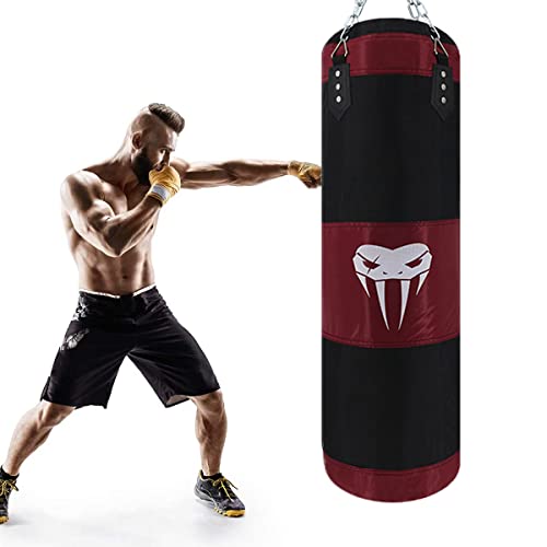 SOTF Unfilled Hanging Punching Bag Fitness Muscle Training MMA Boxing Sandbag Without Filler-Black-Length 120cm
