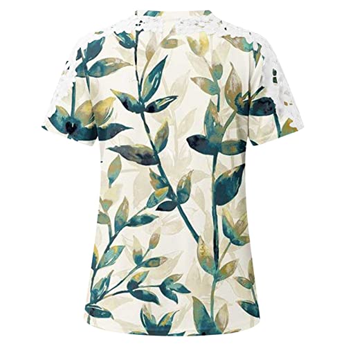 Smidow Womens Boho Floral Lace Cold Shoulder Tops 2023 Fashion Short Sleeve Crewneck Summer Casual Elegant T Shirt Blouse #TOP4