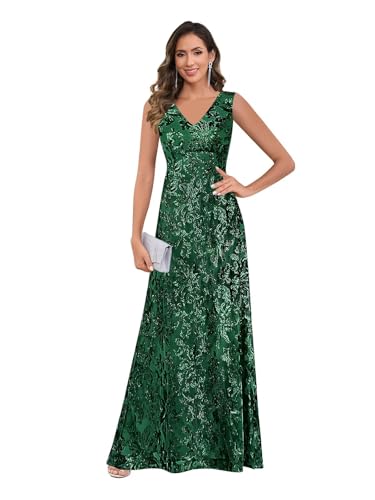 V Neck Mother of Bride Dresses for Women Sleeveless Sequin Long Formal Evening Dress