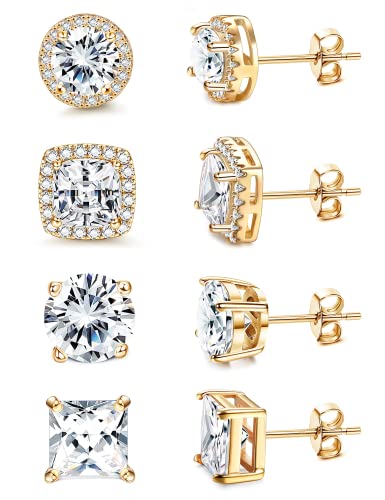 KRFY Cubic Zirconia Stud Earrings | 18 K White Gold Hypoallergenic Sterling Silver Post Earrings | Brilliant Large Simulated Diamond Halo Stud Earrings for Women Men