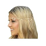 [XPデザイン] チェーン ティアラ ボディチェーン シャイニング ヘア ジュエリー ヘアバンド 髪飾り (タッセル ゴールド)