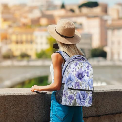 Watercolor Purple Floral Kids Backpack, Lightweight School Bookbag Large Capacity Laptop Backpack Water Resistant Daypack Shoulder Bag for Teenager Boys Girls4