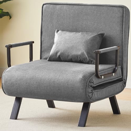 Bakaji Poltrona Divano Letto Singolo Reclinabile 3 In 1, Sedia Convertibile In Chaise Lounge Con Seduta Imbottita Morbida Ed Ergonomica, Copertura Sfoderabile E Tessuto Traspirante (Grigio) - 2