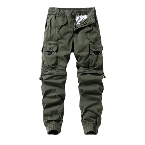 Men's Cargo Military Pants Outdoor Hiking Pants Drawstring Sweatpants with Multi Pockets