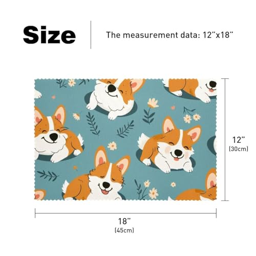 Set de table corgi lavable en tissu Oxford résistant pour repas
