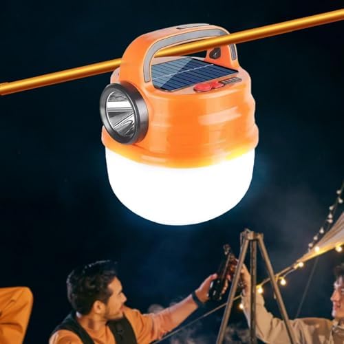 Portable Outdoor Camping Light – Solar Powered USB Charging Camping Tent Lantern, with 6 Light Modes, IP65 Hanging Tent Light for Outside, Suitable for Household & Travel, Utility Essential (Orange)