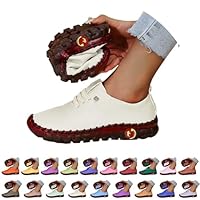 White Leather Trainers Women Womens Trainers Waterproof Non Slip Walking Shoes Lightweight Soft Wide fit Running Sneakers Casual Orthopedic Shoe Ladies Lace up Sneaker for Tennis Gym Tennis Beige 5